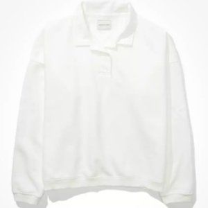 American Eagle Fleece Polo Sweatshirt White Small